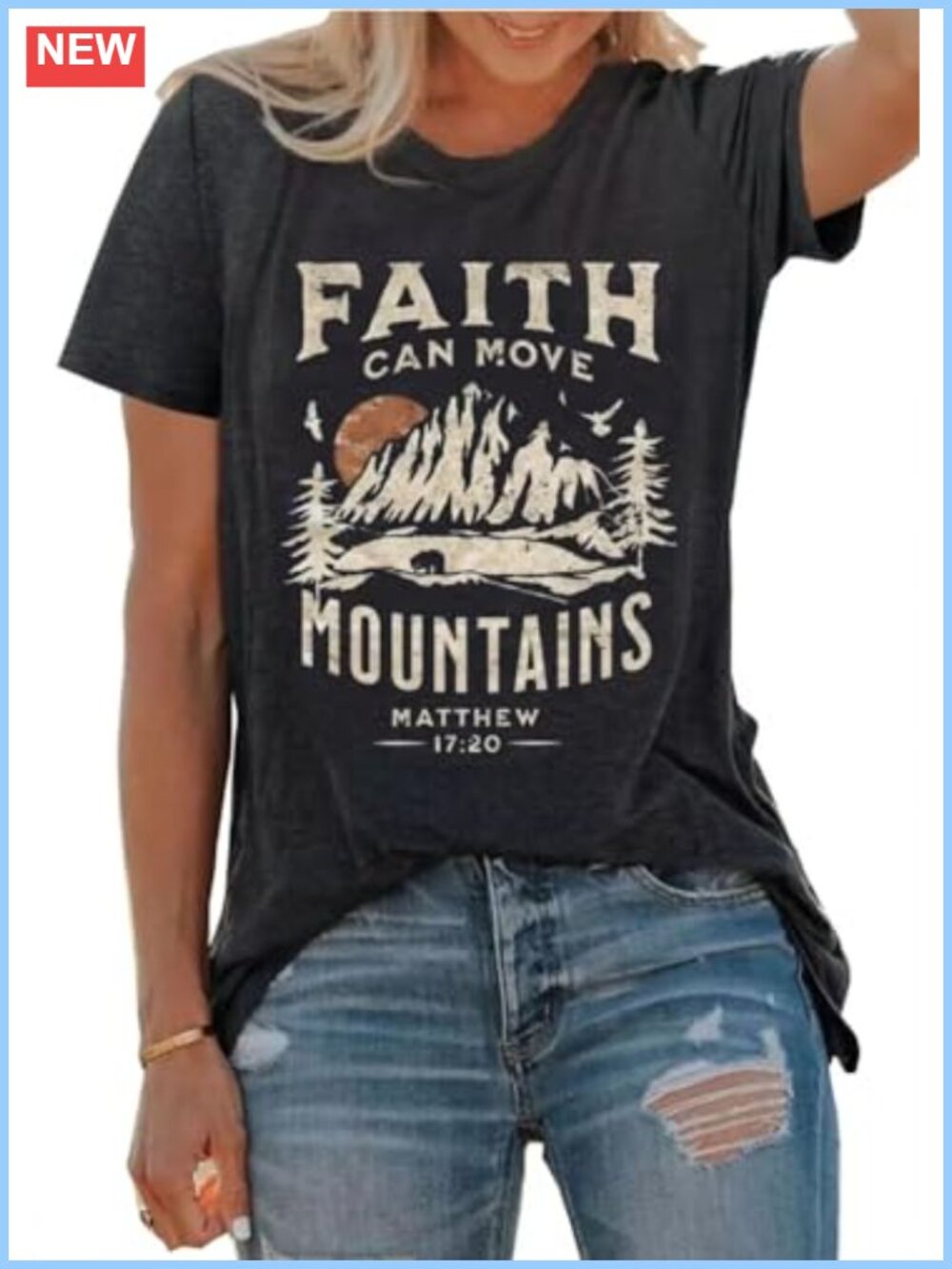 Women's Pine Tree Sun Mountain Graphic Tee Loose Fit Camping Hiking T-Shirt